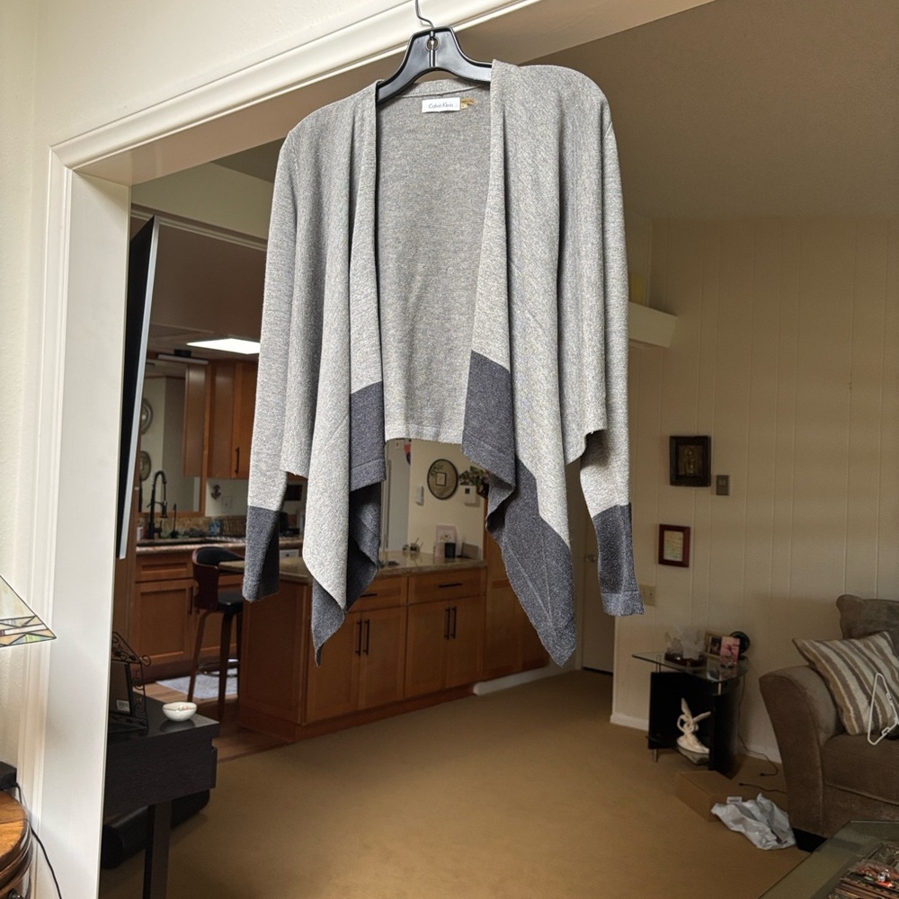 Calvin Klein Light Gray and Charcoal Cardigan
